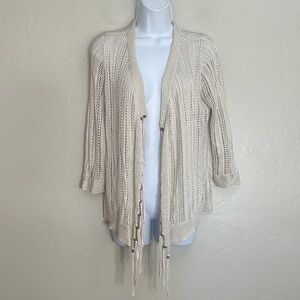 Chico's Cream Knit Cardigan with Tassels